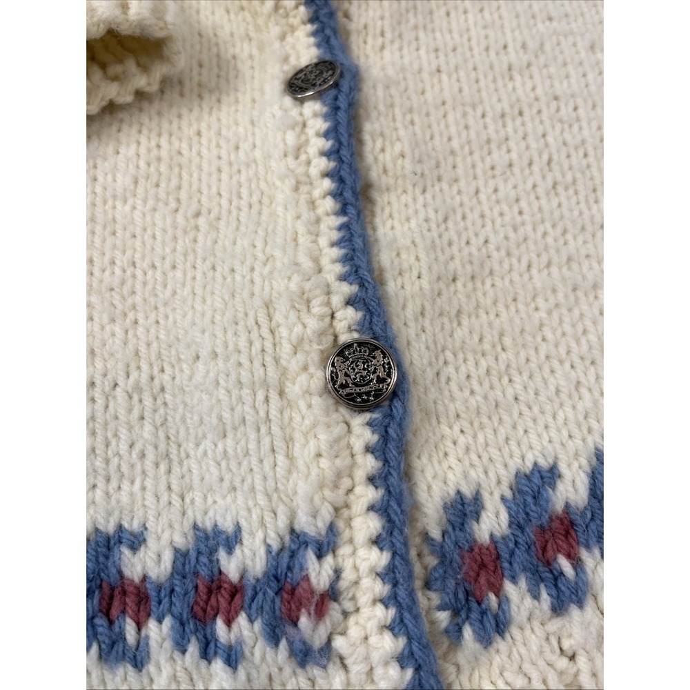 Women's M Ivory Hand Knit Fair Isle Scandinavian Cardigan Sweater Acrylic Wool - Picture 4 of 14